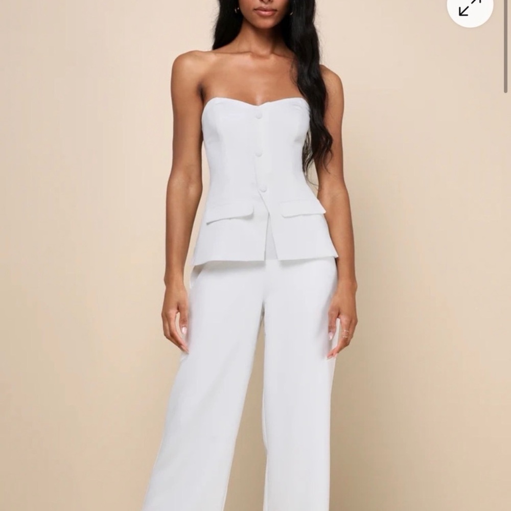 Lulu's White Strapless Jumpsuit